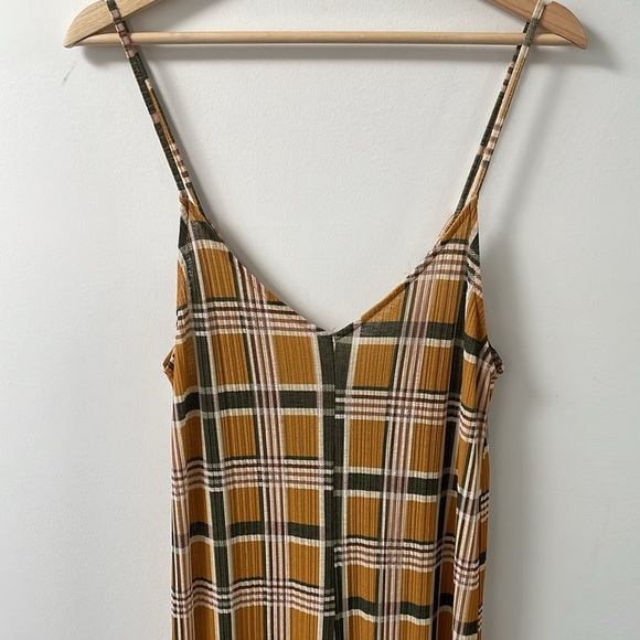 Zara Trafaluc Mustard Yellow green Plaid tartan Jumpsuit S Wide Leg cami strap - Picture 4 of 14